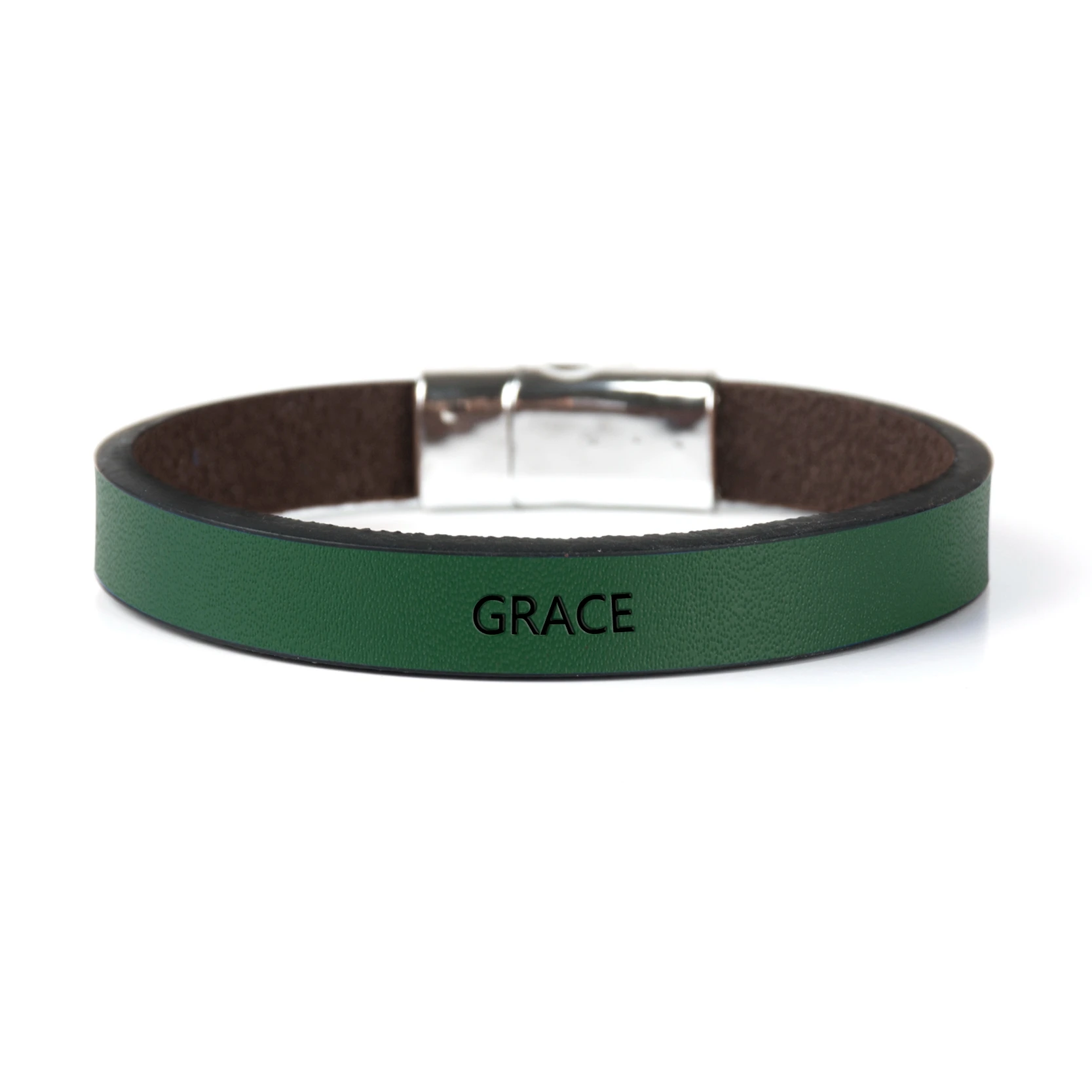 Green Грация Выгравированные буквы браслет на магнитной застежке кожа вдохновляющие браслеты мантра манжета браслет подарок - Окраска металла: Green