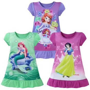 

Summer Dress Children Kids Baby Girl Clothes Cartoon Mermaid Printing Short Sleeve Casual Princess Dress 3-10 Years