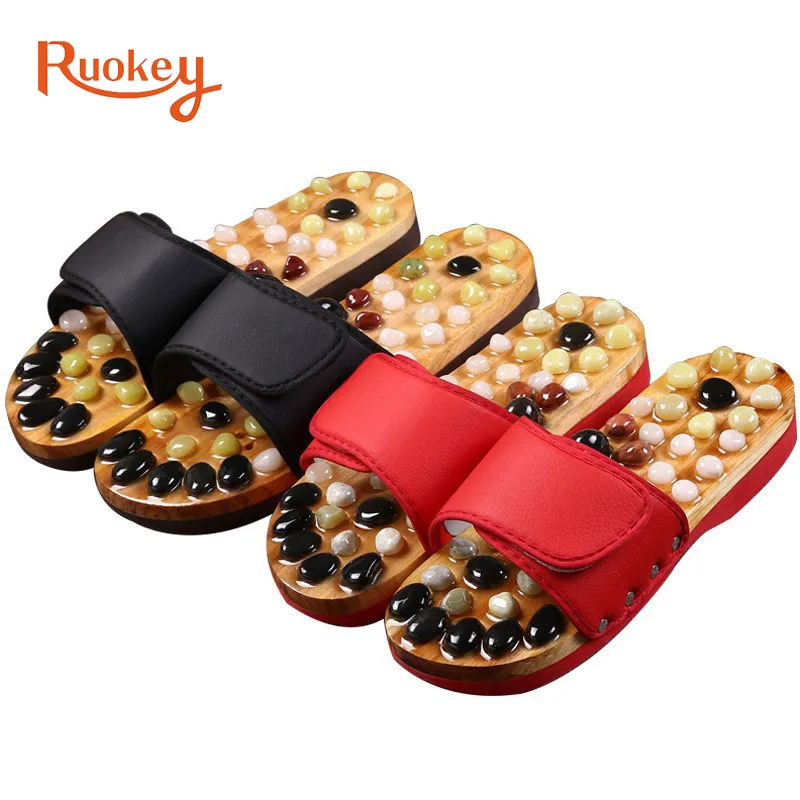 Acupressure Massage Slippers with Natural Stone, Therapeutic Reflexology Sandals Foot Acupoint Massage Shiatsu Arch Pain