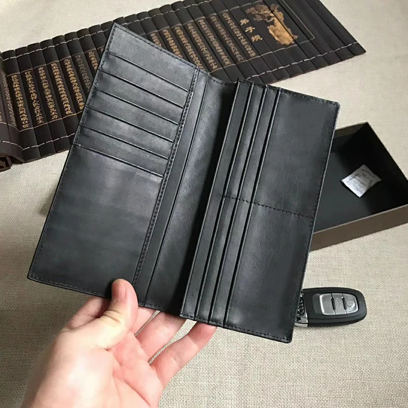 Woven Embroidered Genuine Leather Men's Long Wallet Luxury Brand Design 100% Cowhide Clutch Business Suit Money Clips 2021 New
