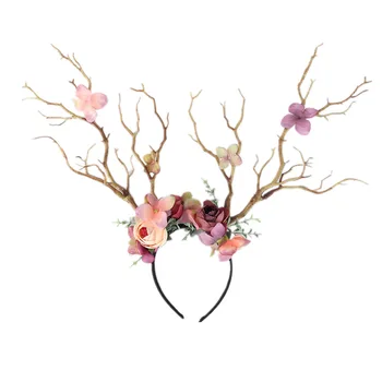 

Halloween Cosplay Maleficent Horns Flowers Headband Large Deer Headwear Devil Horns Movie Party Costume Props Accessory Adults