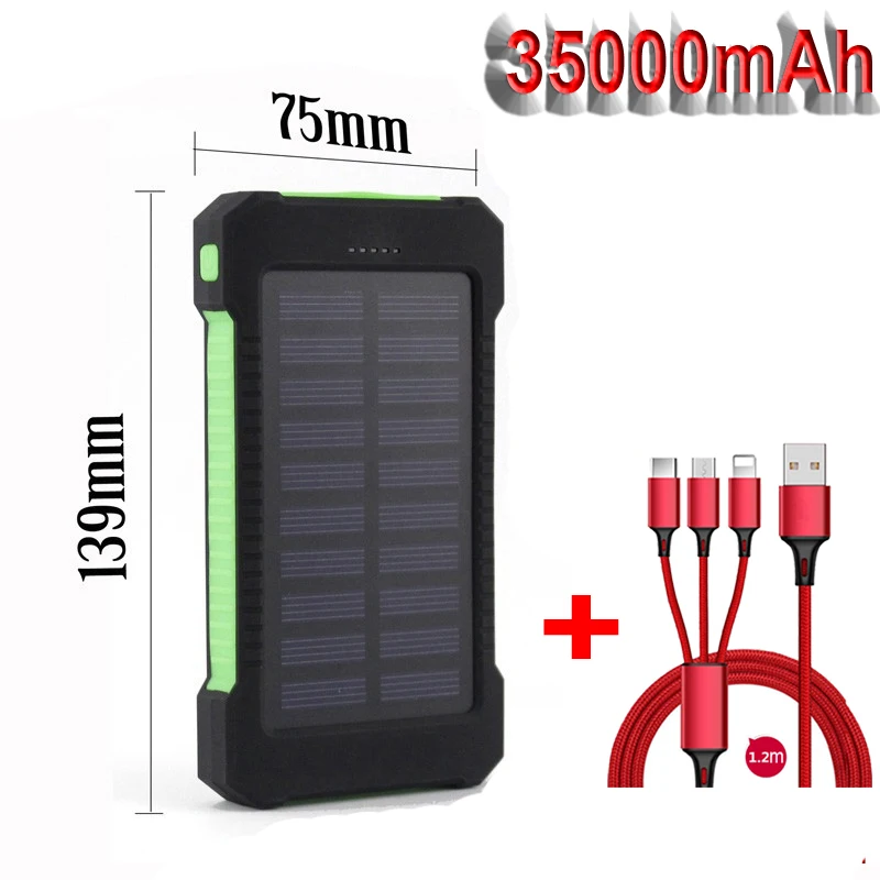 35000mAh solar battery Power bank waterproof charger double USB external for xiaomi iphone samsung | Мобильные телефоны и