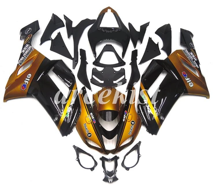 golden black 4 подарки ABS полный обтекатель комплект подходит для kawasaki Ninja ZX6R 636 2007 2008 07 08 6R ZX-6R Кузов Набор зеленый - Цвет: golden black