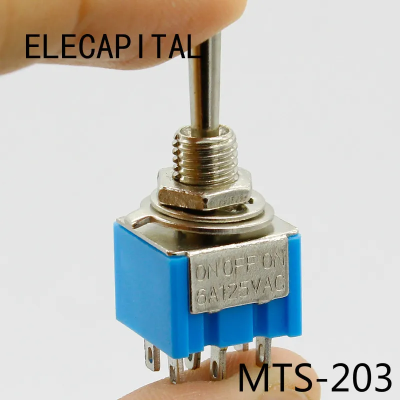 5 X Mini Interruttori A Levetta On/Off SPDT 3A 250V - Foro Pannello 6mm