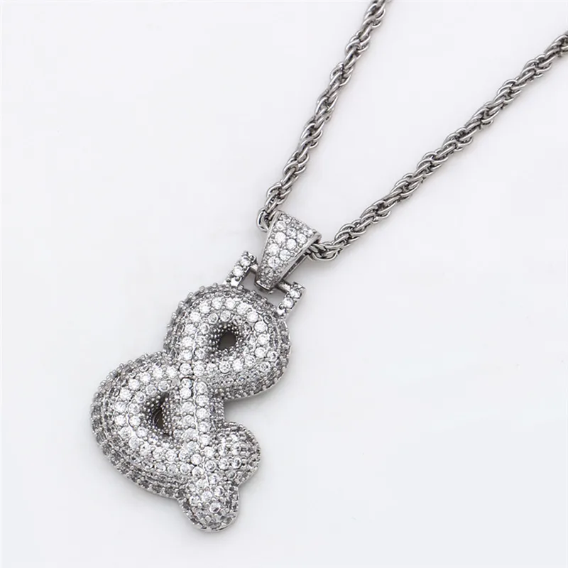 Lureen Iced Out на заказ Bubble&#$ Mark знак доллара подвески ожерелья подвеска кубический цирконий хип-хоп ожерелье подарок для мужчин и женщин