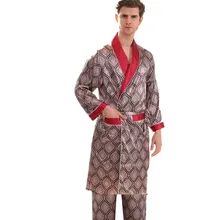 5XL 4XL 3XL Bath Robe Men Silk Bathrobe Soft Cozy Long Sleeve Kimono Men Bath Gown Printed Robes Satin Sleepwear Sleep Tops