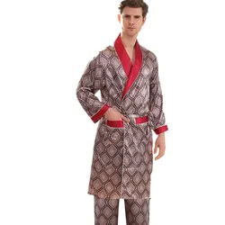 5XL 4XL 3XL Bath Robe Men Silk Bathrobe Soft Cozy Long Sleeve Kimono Men Bath Gown Printed Robes Satin Sleepwear Sleep Tops