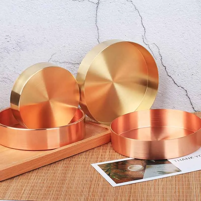 

Metal Round Rose Gold Storage Plate Luxurious Jewelry Ring Desktop Storage Tray Home Decor Organizer