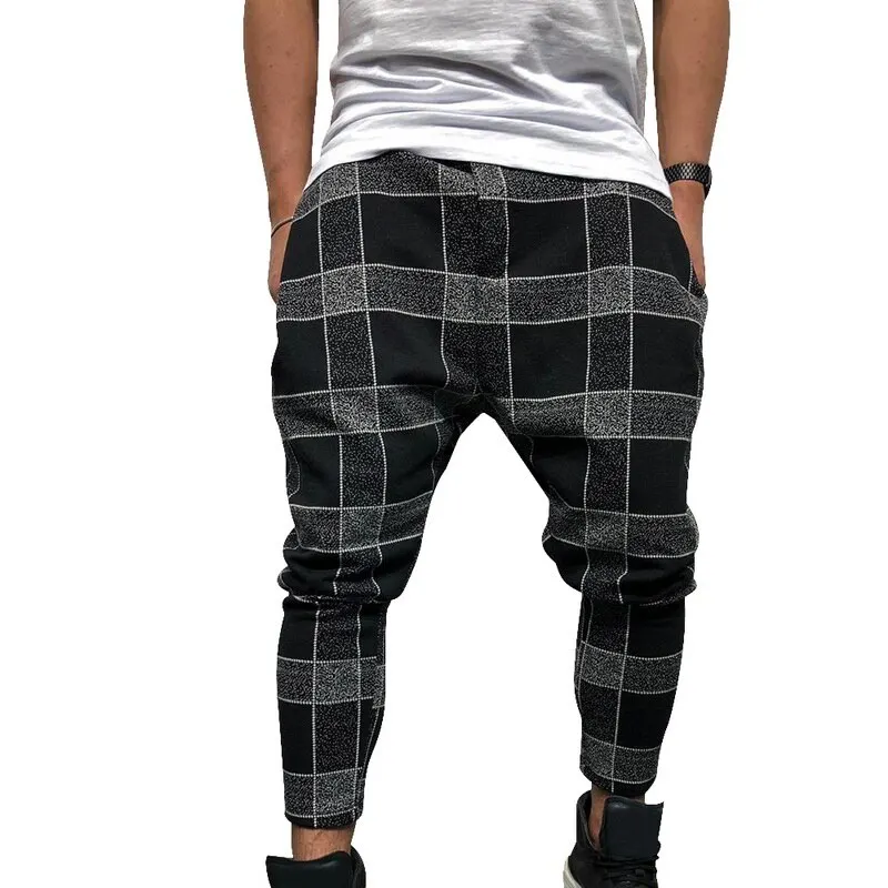 CYSINCOS напечатаны повседневные шаровары цифровые решетки постепенная мода спортивные брюки для мужчин модные клетчатые повседневные мужские короткие штаны - Цвет: Черный