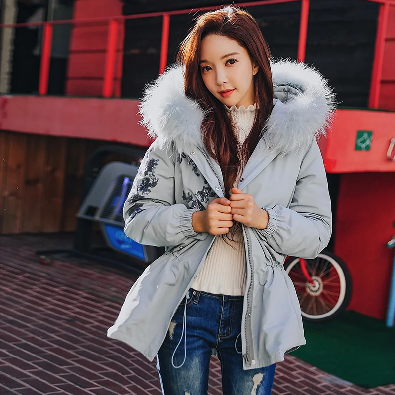 Koop Dabuwawa Raccoon Fur Hooded Down Jas Vrouwelijke Winter Warme Dikke White Duck Down Jassen Jassen Bovenkleding Jas DN1DDW029