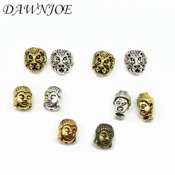 

DAWNJOE 10pcs/lot Vintage Metal Charms lion Buddha head Beads Manual DIY Making Spacer Beads Jewelry supplies Finding