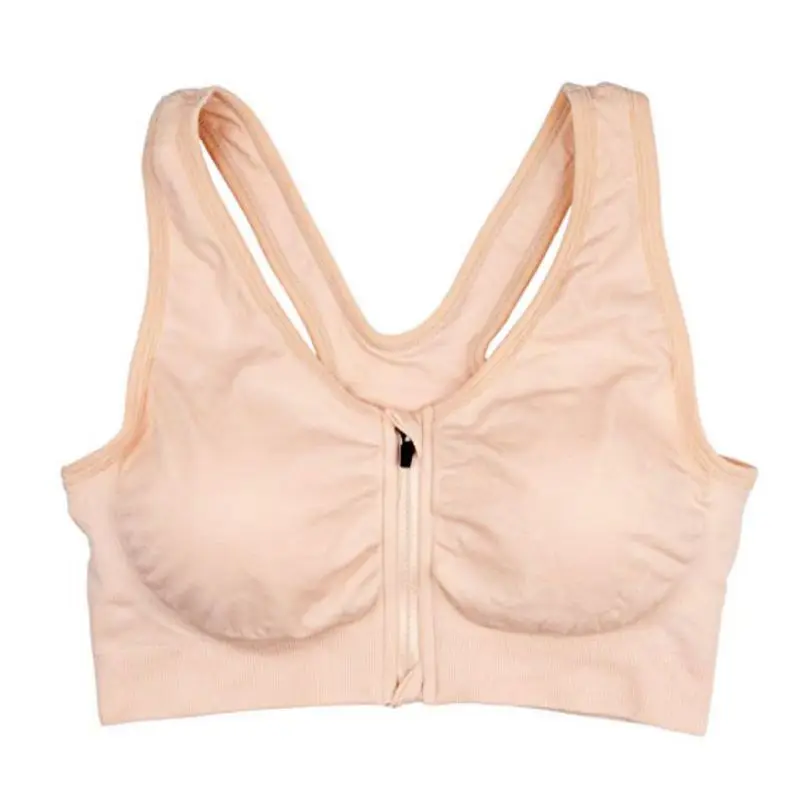 

Top seamless back stretch bra women's front zip closure push bra removable thick wireless shockproof fitness vest