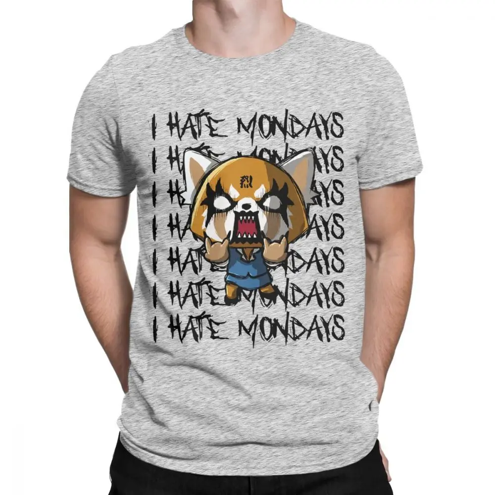 Мужская футболка Aggretsuko aggression Retsuko Camiseta I Hate Monday футболки из хлопка Одежда забавная фраза футболки с принтом - Цвет: Серый