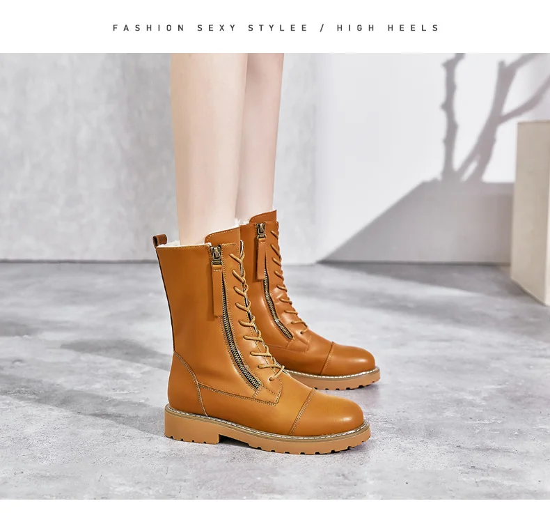 TYDZSMT High Quality Leather Boots Women Winter Botas Mujer Mid-Calf Rubber Shoes Woman Fashion Platform Boots Women Wit Zip