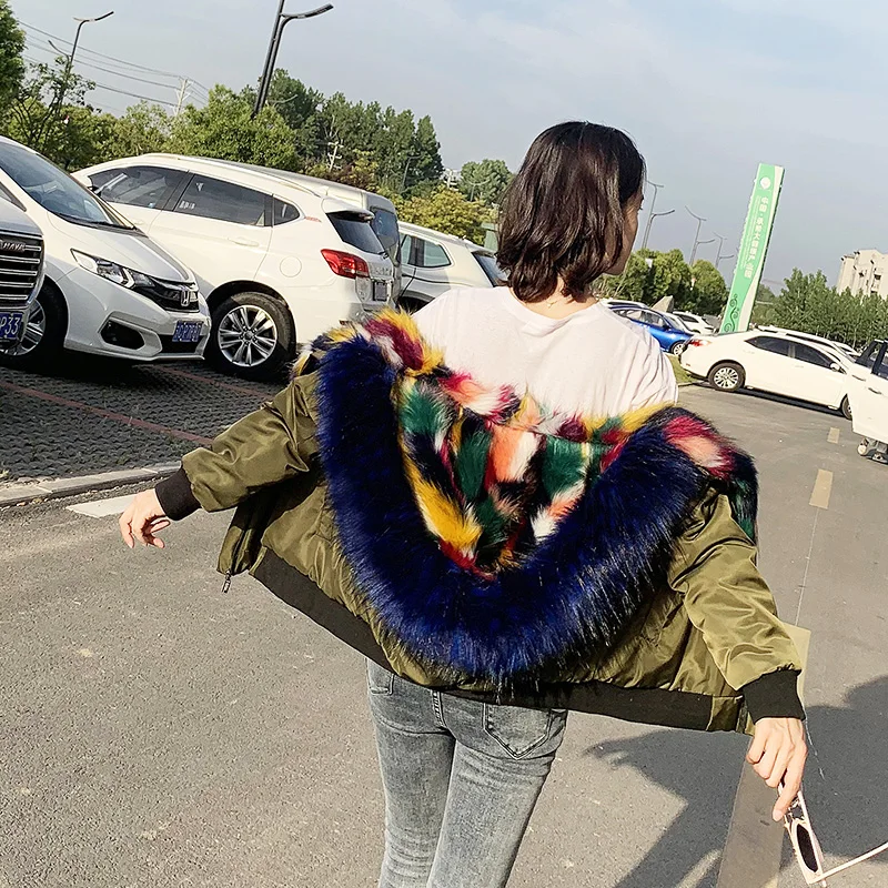 Женское короткое пальто с капюшоном, Новое поступление года, Осень-зима, maomao, Лисий мех, шерсть, искусственная кожа