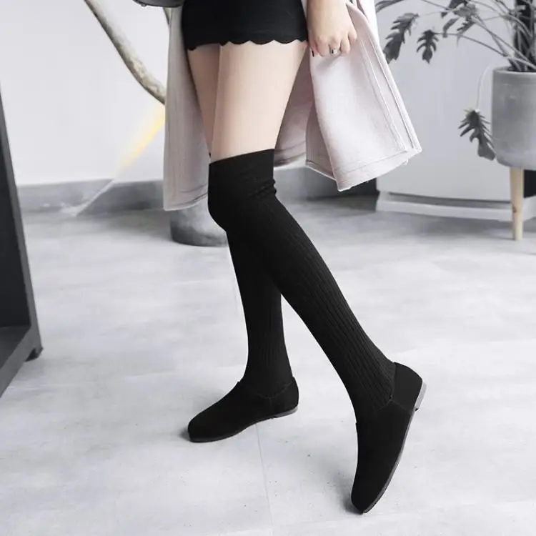 

Thigh High Boots Over The Knee Black Sock Wedges For Women Ladies Fashion Hidden Heel Womens Shoes Size 42 10 Slip-on Nubuck
