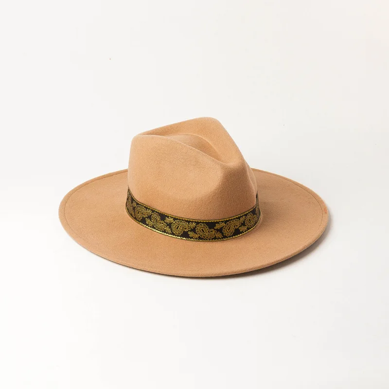 Осенне-зимняя новая шерстяная шляпа с вышивкой, модная шляпа fedora sombrero mujer, женская шляпа сомбреро mujer, мужская шляпа Федора
