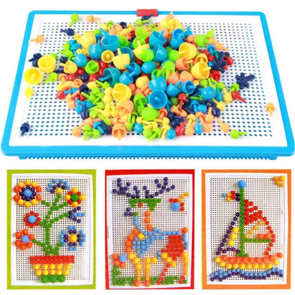 

296PCS Multi-color Random High Quality Plastic Intelligence Pegboard Mushroom Nails Toys For Above 3 Years Old
