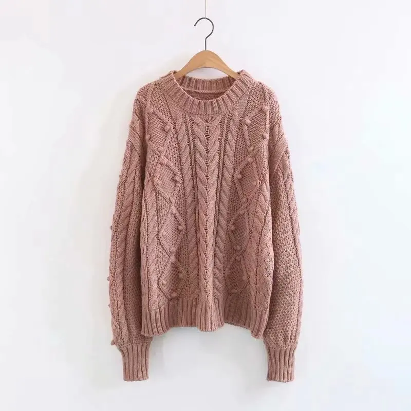 

Korean-style Loose-Fit Chunky Yarn Pullover Linen Flower Color Thick Sweater Long Sleeve Laziness-Style Sweater Coat Women's Aut