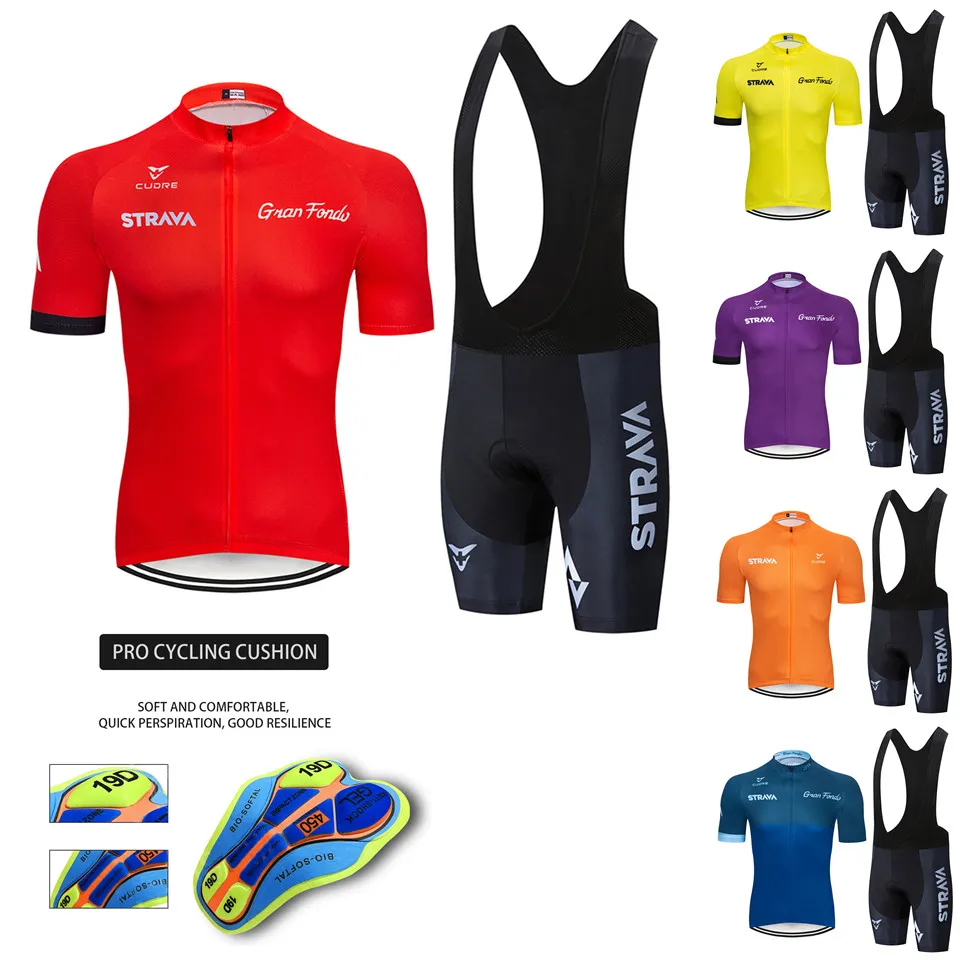 2020 new Red STRAVA Pro Bicycle Team Short Sleeve Maillot Ciclismo Men