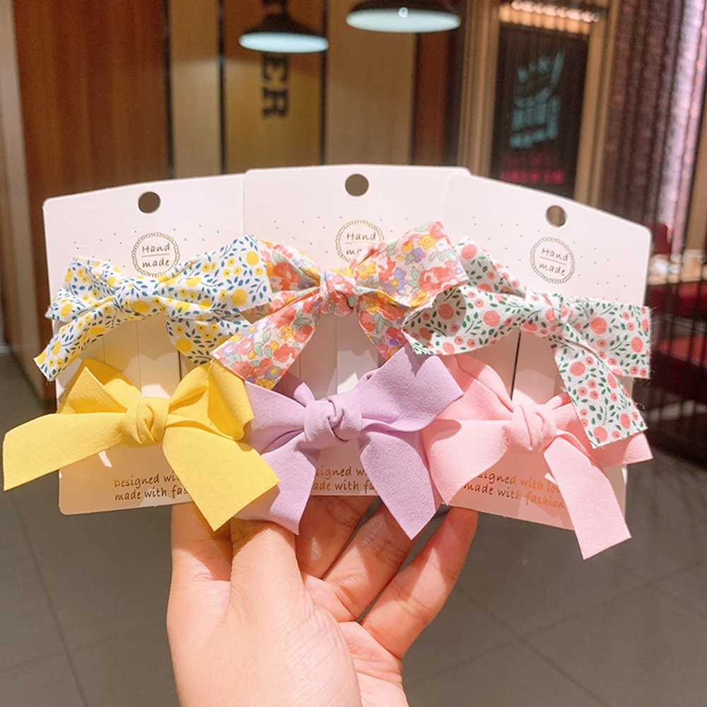 

2PCS/Set New Girls Cute Colorful Print Flower Bow Hairpins Sweet Hair Ornament Clips Headband Barrettes Fashion Hair Accessories