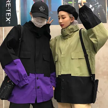 

NiceMix Patchwork Contrast Hiphop Oversize Loose Cargo Streetwear Belt Turtleneck Trench Korean 2019 Windbreaker Coat Chaqueta T