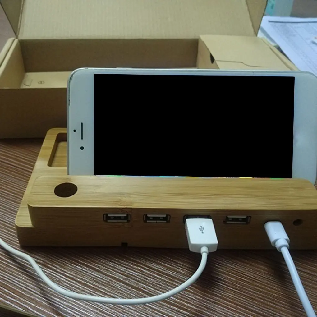 Elenxs 4 usb порта бамбуковая зарядная станция держатель для телефона деревянный органайзер для планшетов подставка для часов зарядное устройство