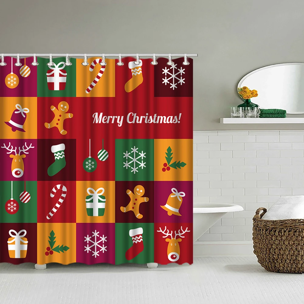 Merry Christmas занавеска для душа Праздничная Новогодняя водонепроницаемая ткань для ванной комнаты занавеска с крючками 7" x 72" красный