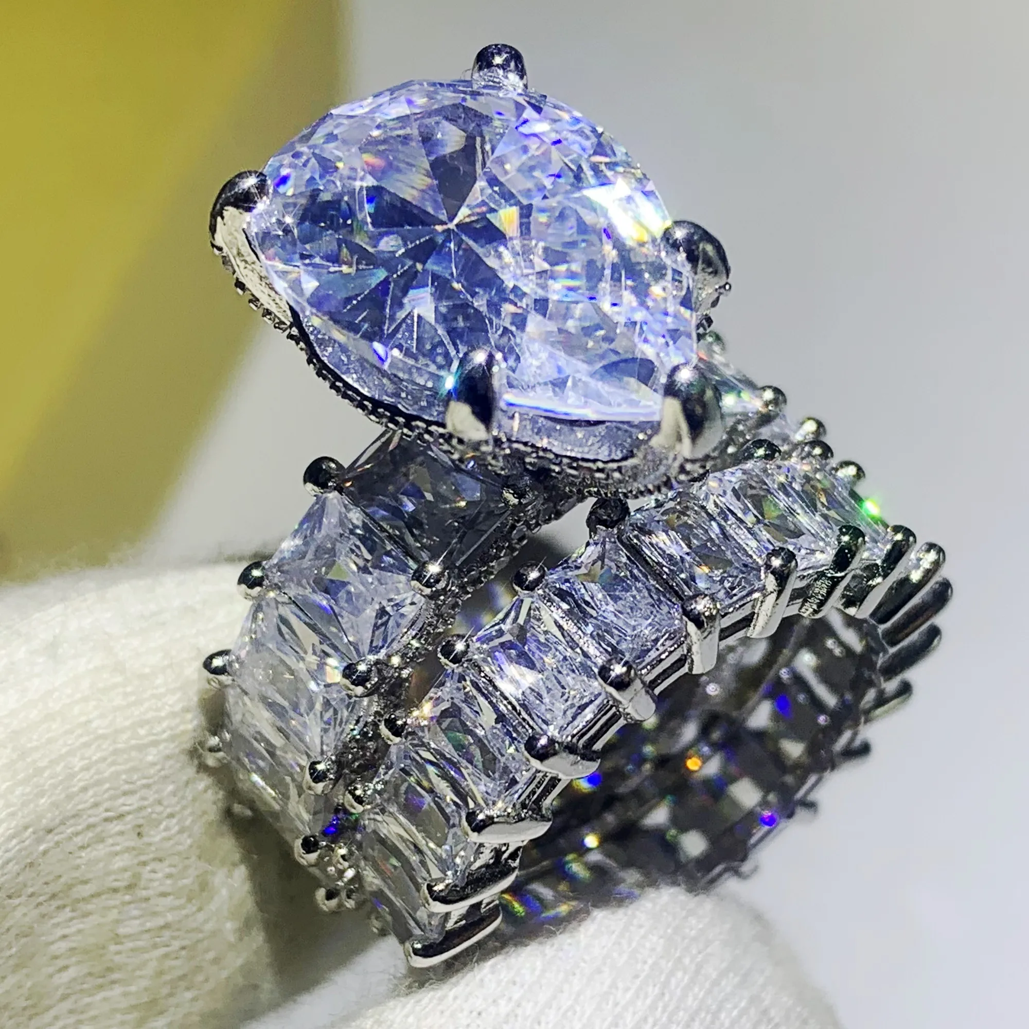 2PCSDoveEggBigStoneLuxuryJewelry925SterlingSilverWaterDrop