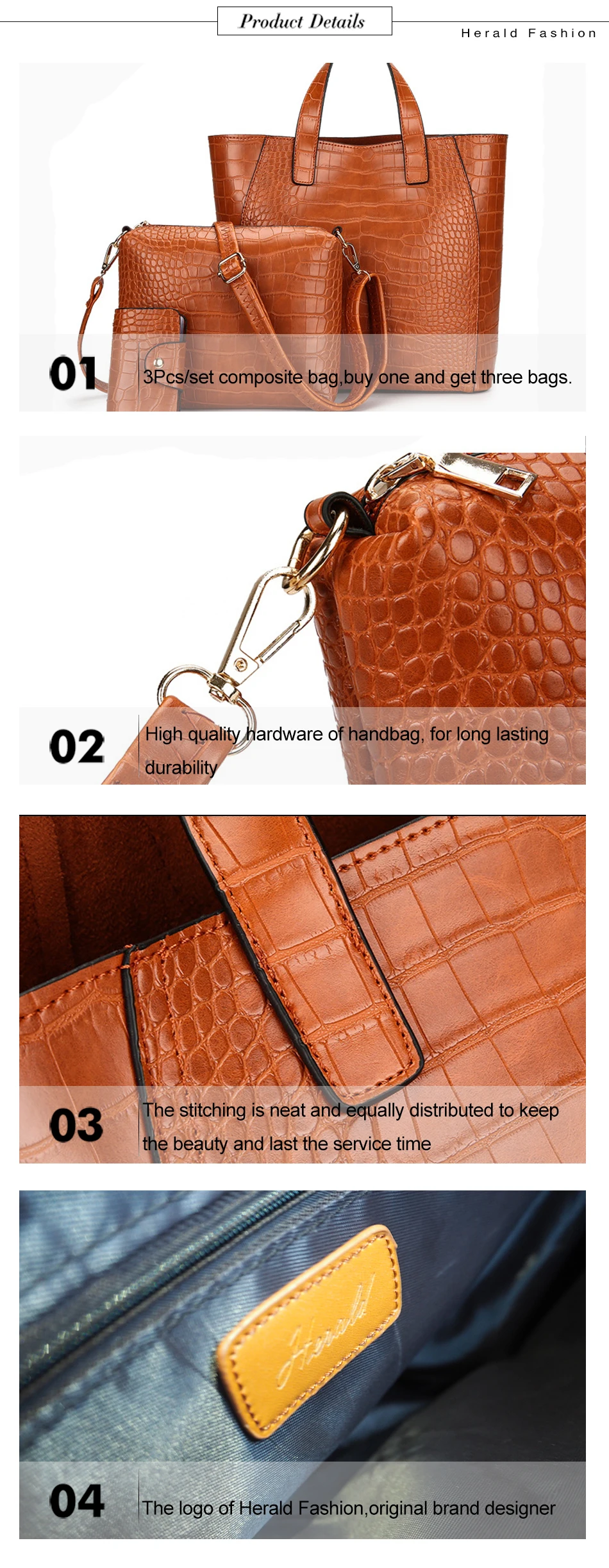 Herald Fashion каменный узор Для женщин Сумочка 3 шт./компл. композитная сумка через плечо женская сумка из искусственной кожи, сумка-клатч, сумка-тоут