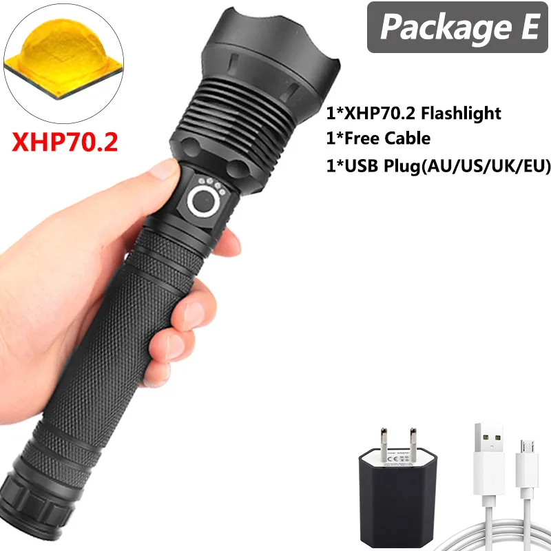 Package E-XHP70.2 Супер мощный Xlamp XHP70.2 XHP90 светодиодный фонарь USB XHP50 лампа Zoom тактический фонарь 18650 26650 перезаряжаемый аккумулятор - Испускаемый цвет: Package E-XHP70.2
