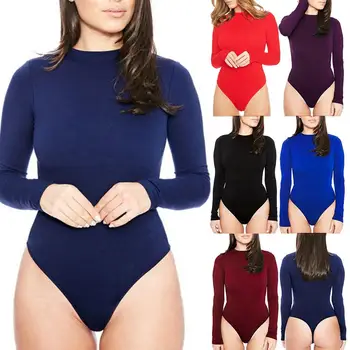 

Sexy Women Solid Color O Neck Long Sleeve Nightclub Bodysuit Leotard Bodysuit Autumn Stretchy Minimalist Bodysuits comfortable
