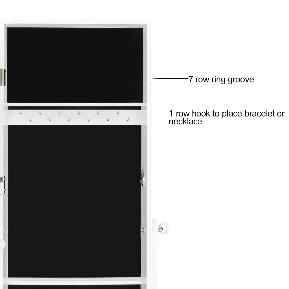Lockable Jewelry Cabinet Organizer Storage Box Stand with Makeup mirror White Dresser Home Furniture for bedroom (11)