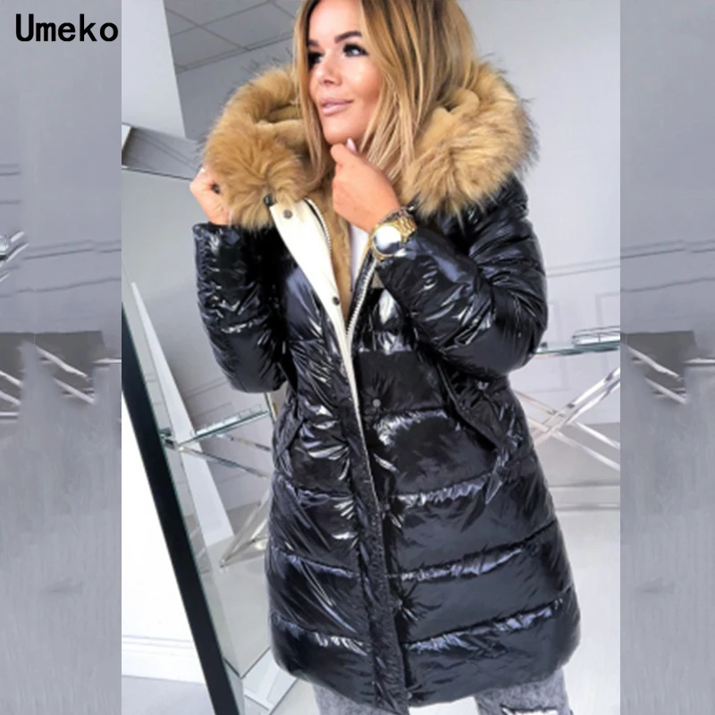 Женская парка с капюшоном Umeko длинная Повседневная из хлопка на зиму | одежда