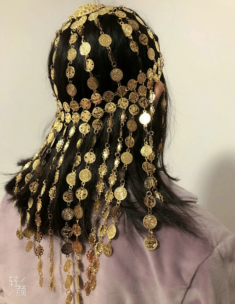 Women Girls Belly Dance Tribal Tiara Headwear Coined Head Cap Hat Costume coins Head Piece