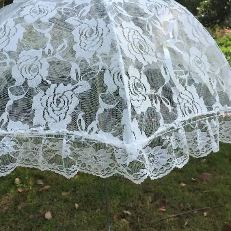 Bridal Lace Hollow Umbrella Wedding Decoration Photo Props Rose Long Handle Umbrellas