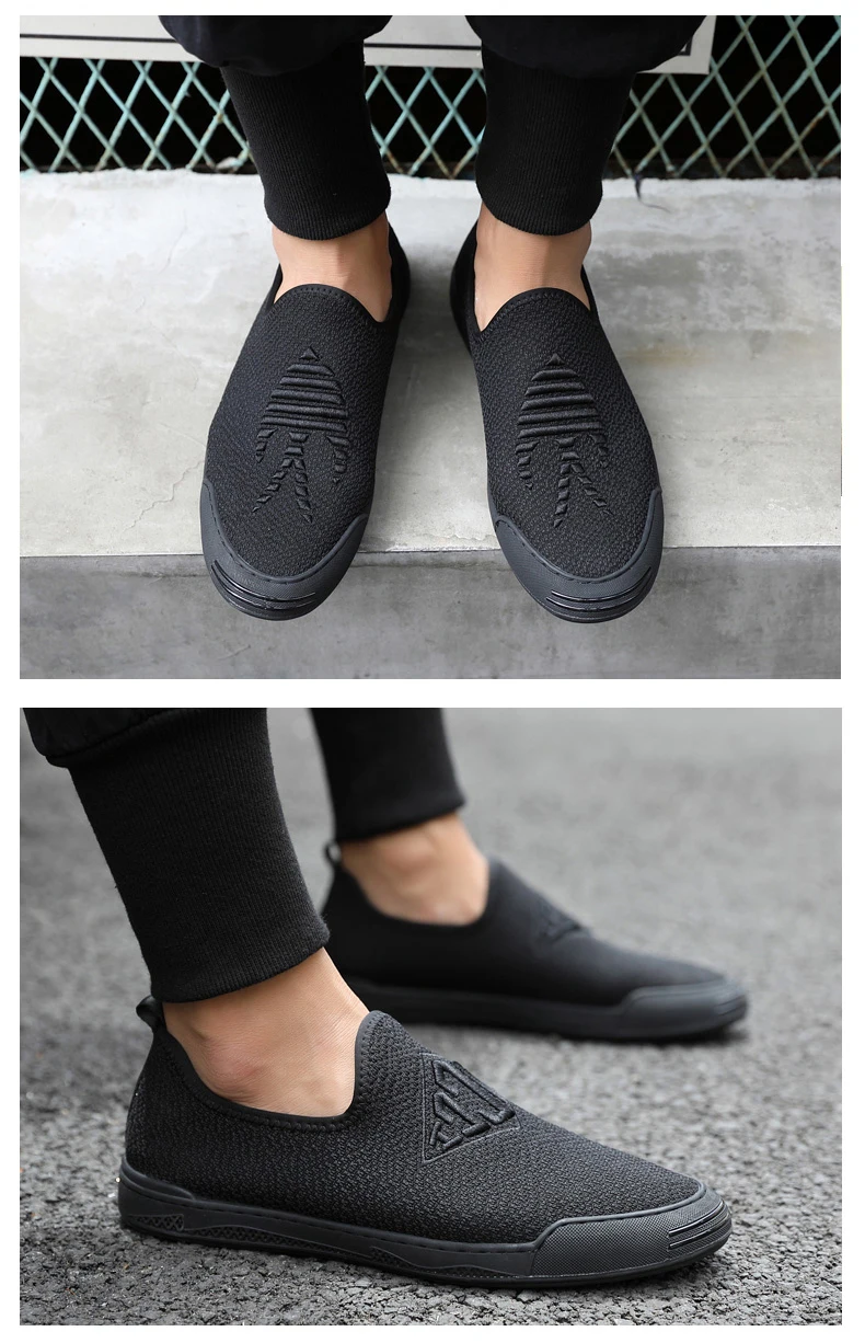 Новинка; Повседневная обувь из сетчатого материала для мужчин; модные черные мужские кроссовки; Низкие слипоны; дышащая повседневная обувь для мужчин; размеры 39-44
