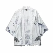 Кимоно традиционное летнее Новое Ukiyo-e живопись журавль семь рукавов мужские и женские халаты японский юката Тонкий Свободный кардиган, пальто