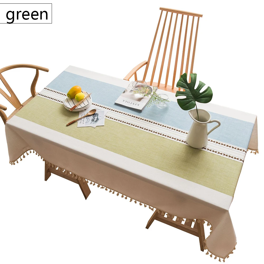 

Nordic Stripe Linen Decorative Tablecloth With Tassel Dustproof Rectangular Kitchen Cloth Lace Pendant Rectangular Table Cover