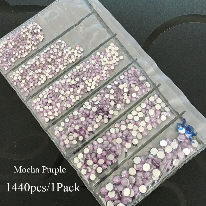 Mocha Purple 1440 шт мокко цветные стеклянные стразы для дизайна ногтей, ss6-ss20, смешанные размеры, упаковка для украшения ногтей, аксессуары - Цвет: Mocha Purple
