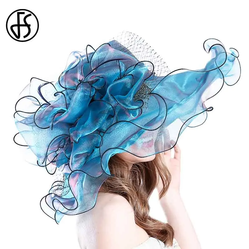 Elegant Women's Wide Brim Beige Organza Sun Hat