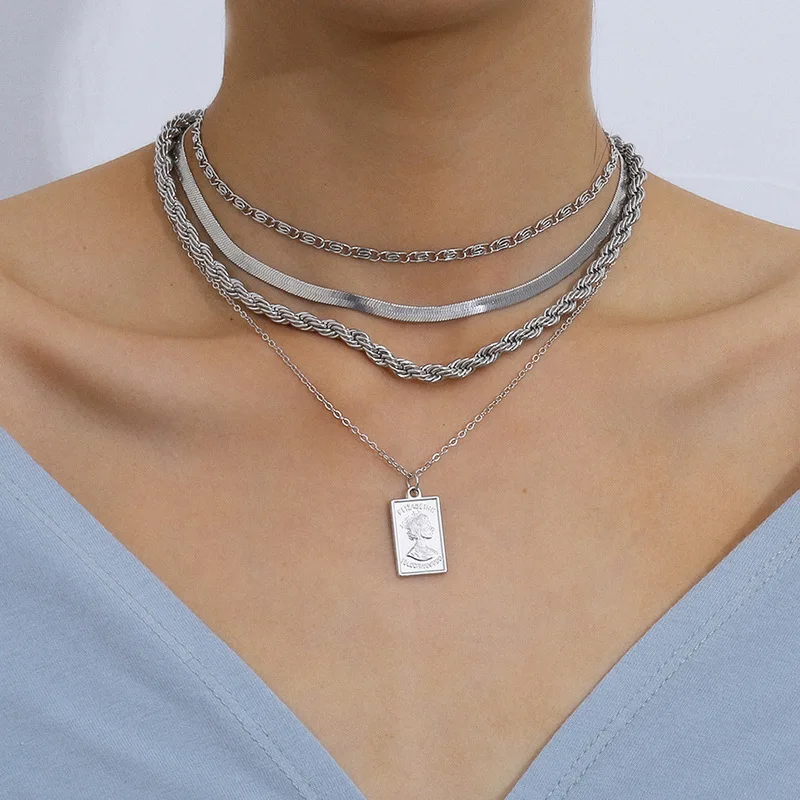 

exaggerated twist chain multilayer sautoir female contracted humanoid head cameo necklace restoring ancient ways