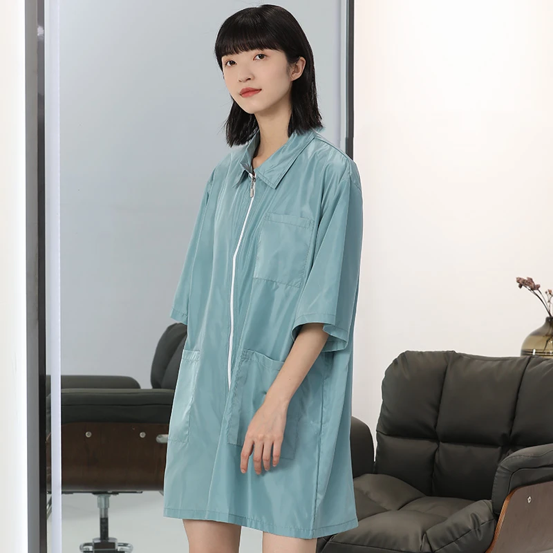 Pet Groomer Waterproof Work Clothes Barber Shop Non-sticky Hair Apron Hairstylist Anti-static Coverall Pet Grooming Gown Y0709 2
