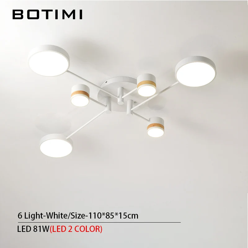 BOTIMI, домашний декор, светодиодный потолочный светильник для гостиной, круглые металлические потолочные лампы, монтируемые на поверхности, обеденные люстры, Светильники для спальни - Цвет корпуса: White 6 Light