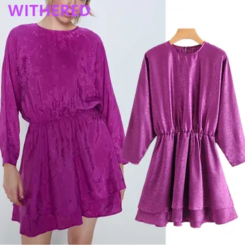 

Withered summer dress women england vintage texture print cascading satin mini party dress vestidos de fiesta de noche vestidos