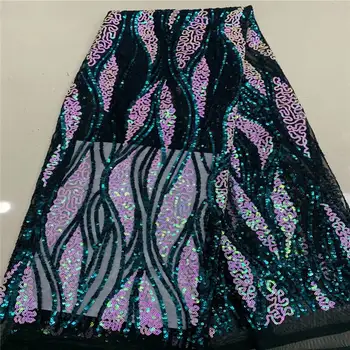 

2020 Latest African Lace Fabric Embroidery Nigerian Sequins Lace Fabric High Quality French Tulle Lace Fabric For Women dress