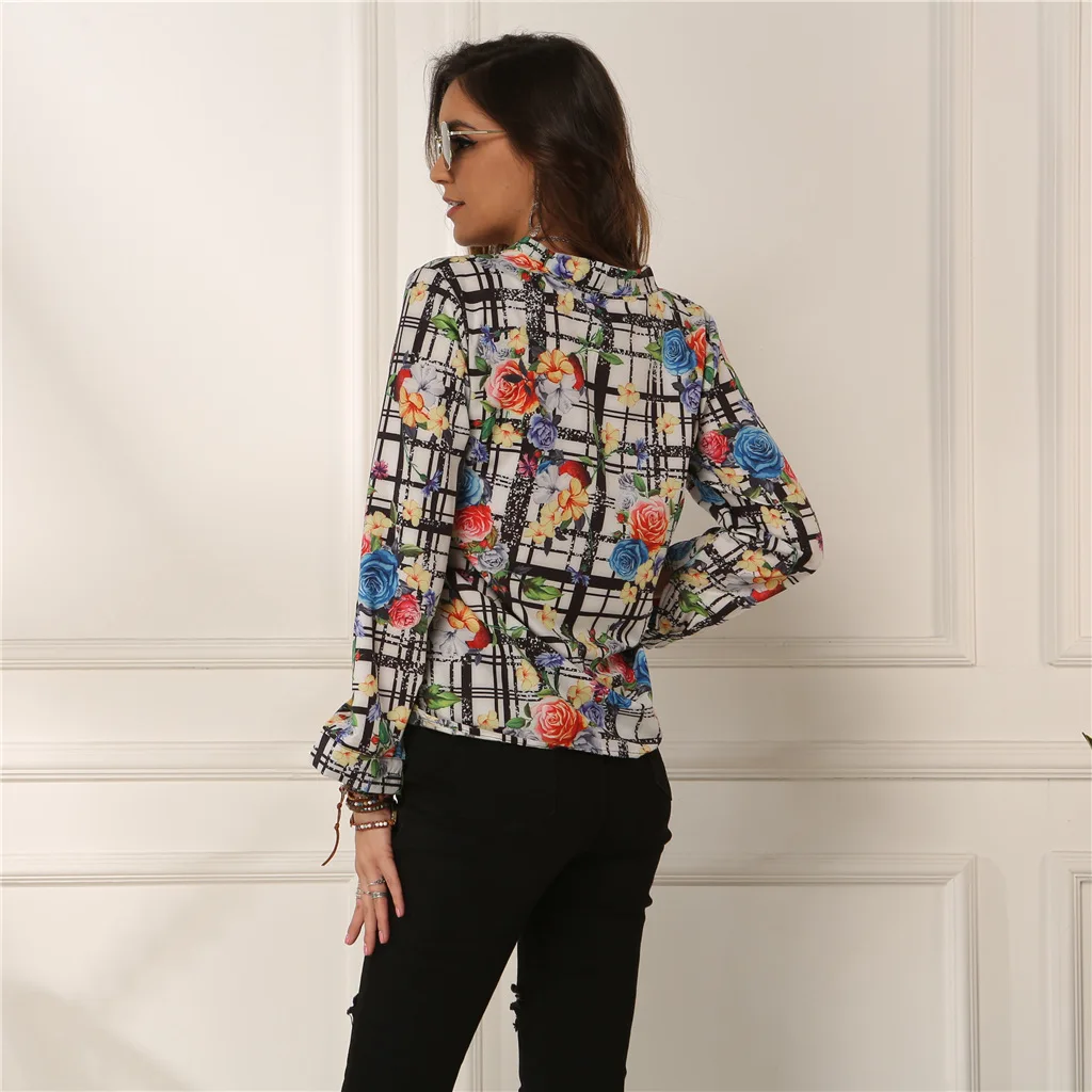 Женская блузка с длинным рукавом и бантом на воротнике элегантная офисная