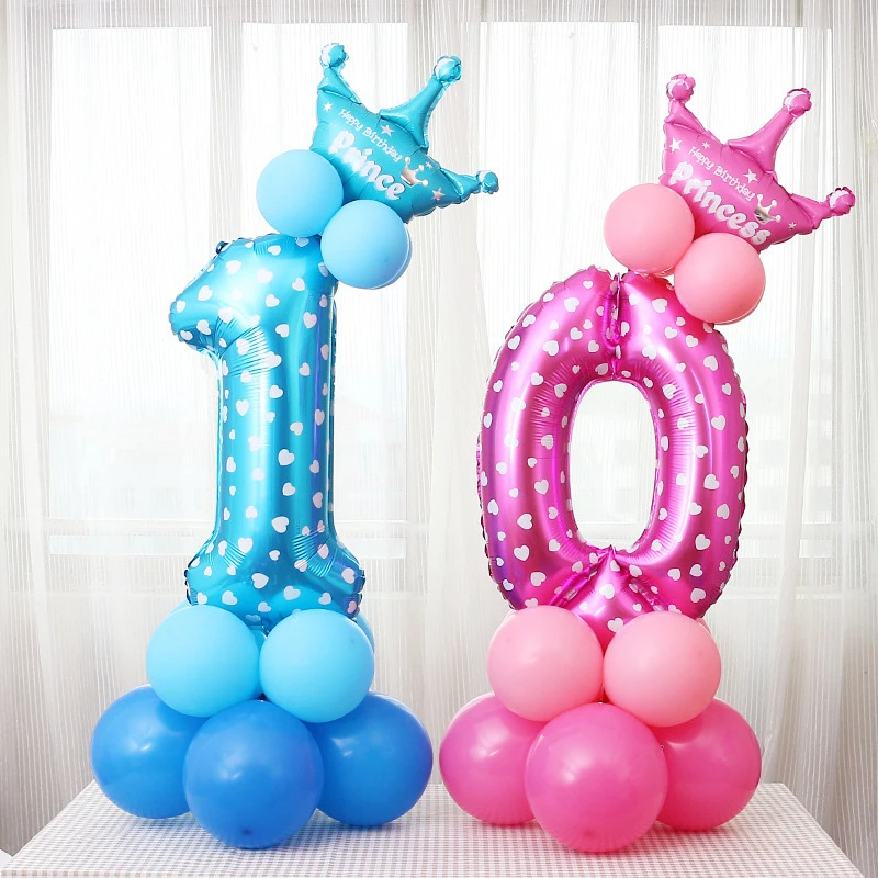 

Crown digital aluminum film balloon 32 inch blue pink print balloon baby birthday party wedding anniversary decoration