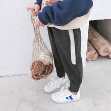 Осенние и зимние детские штаны с лошадками, с завязками на лодыжках, для маленьких детей Свободные повседневные штаны с начесом спортивные штаны для девочек