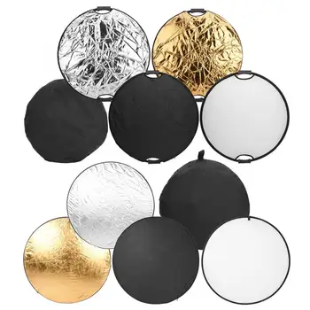 

High Quality 5 in 1 Reflective Cloth Round Double Handle Foldable Reflector Panel for Indoor Outdoor Photography Fill Light